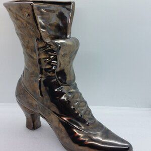Vintage Metal 9" Victorian Boot Vase Plater